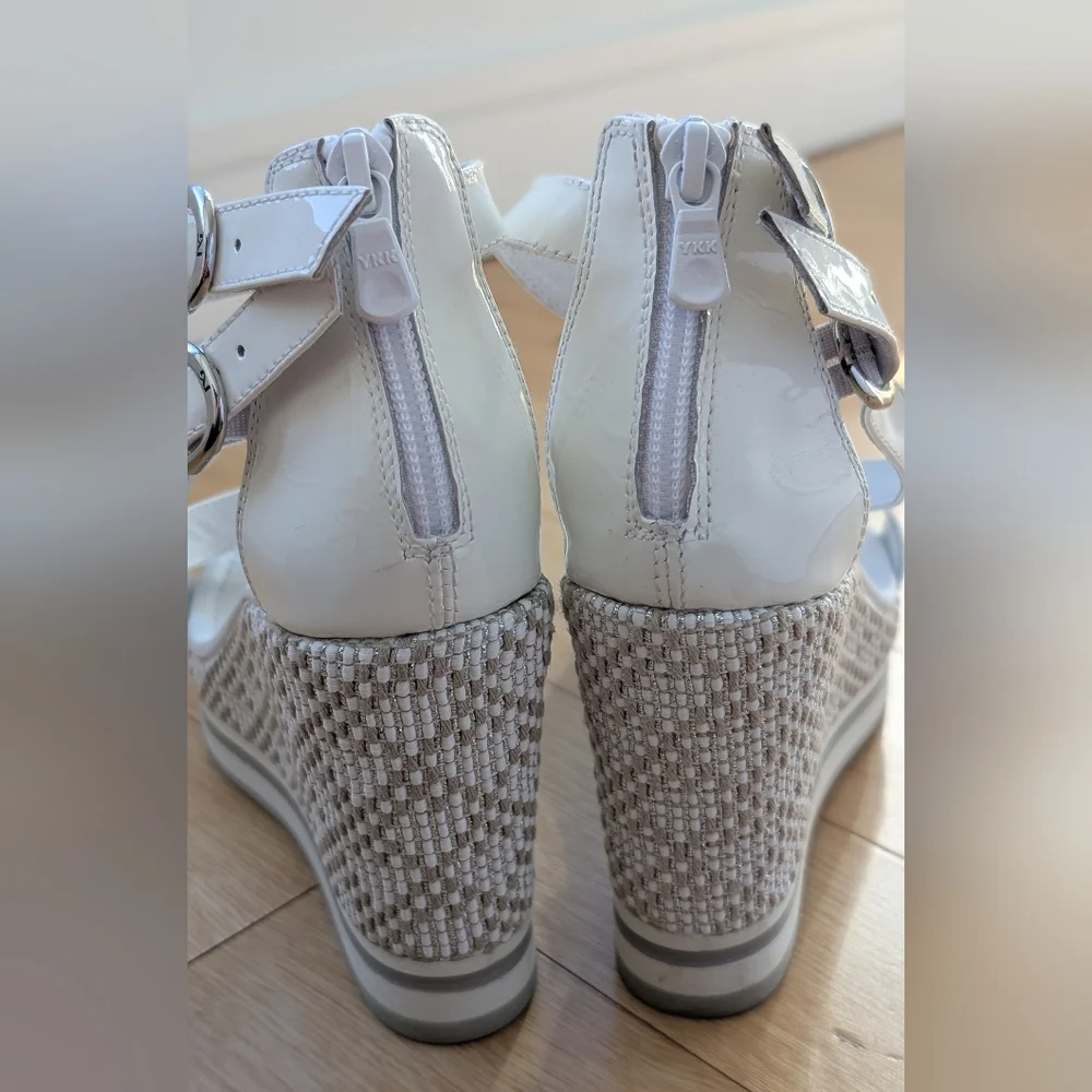 Nero Giardini White and Beige Wedge Sandals